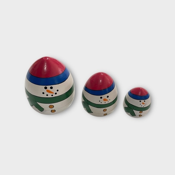 Vintage Snowman Russian Nesting Dolls (3 pieces) Wooden Largest is 3.5 Inches - Picture 3 of 9